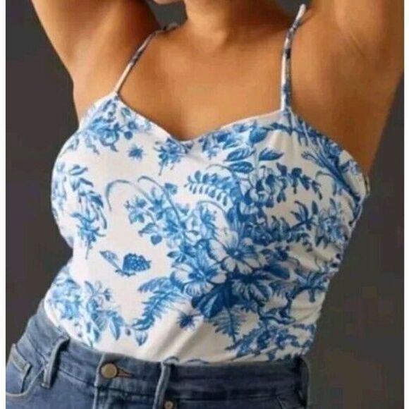 Anthropologie Maeve Shirred Tie-Shoulder Boho Toile Women's Size Small Floral - Picture 3 of 13